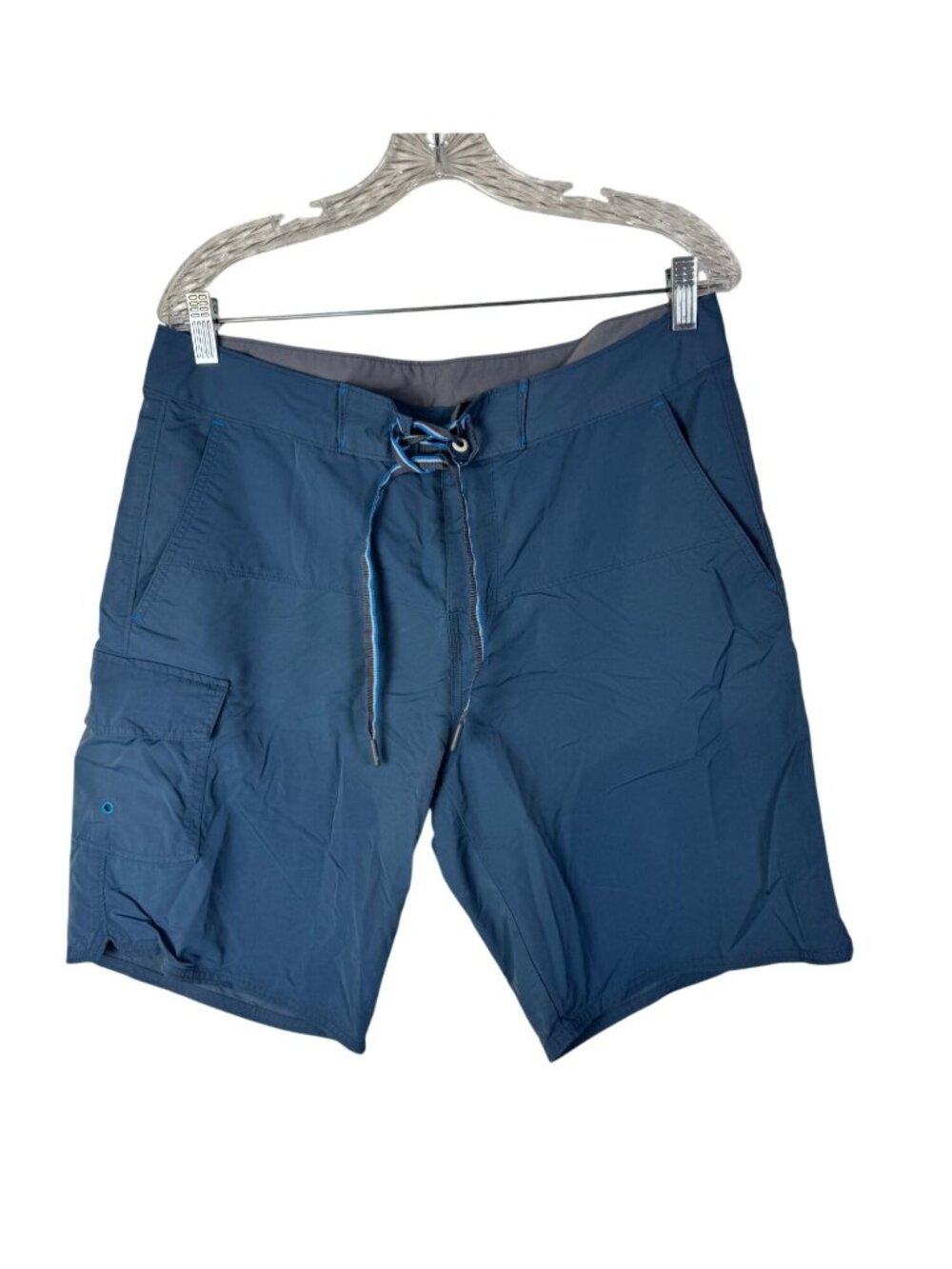 Stio Mens Quick Dry Blue Cargo Board Shorts Adjustable Drawstring Size 34 Nylon